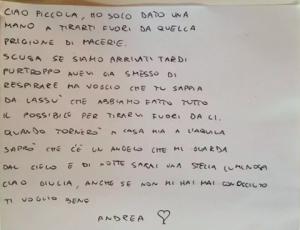 La lettera del papà di Giulia, morta sotto le macerie.